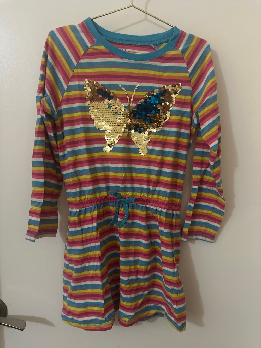 Hatley Rainbow Stripe Butterfly Dress Size 7 | Reversible Sequin |